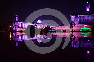 Night Colourful view of Rashtrapati Bhawan in Delhi India, Famous Rashtrapati Bhawan night colourful light view