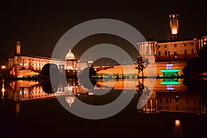 Night Colourful view of Rashtrapati Bhawan in Delhi India, Famous Rashtrapati Bhawan night colourful light view