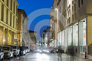 Night Corso d`Augusto Street in Rimini, Italy.