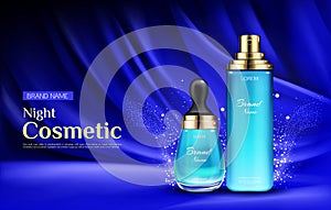 Night cosmetic beauty cream bottles ad banner photo