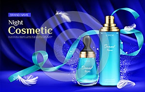 Night cosmetic beauty cream bottles promo banner