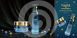 Night cosmetics beauty cream and serum banner