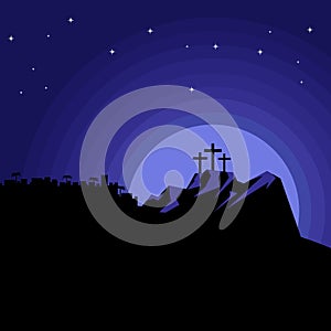 The night after the crucifixion of Jesus Christ at Calvary. Easter illustration