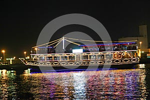 Night cruise on Arabian gulf at Dubai, UAE