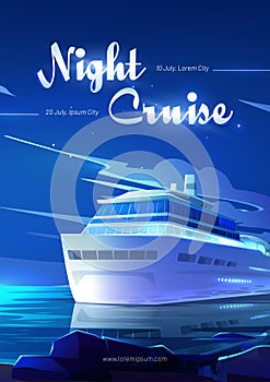 Night cruise on sea liner cartoon invitation flyer