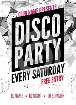 Night Dance disco Party design template in polygonal style. Club dance party event. DJ music poster promotional