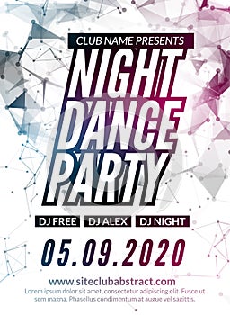 Night Dance Party design template in polygonal style. Club dance party event. DJ music poster promotional