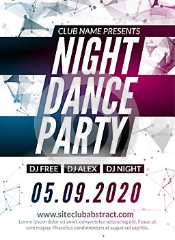 Night Dance Party design template in polygonal style. Club dance party event. DJ music poster promotional