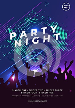 Night dance party music club poster template. Party event flyer invitation. photo