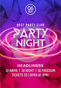 Night dance party music night poster template. Electro style concert disco club party event flyer invitation