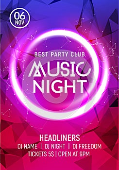 Night dance party music night poster template. Electro style concert disco club party event flyer invitation