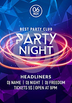 Night dance party music night poster template. Electro style concert disco club party event flyer invitation