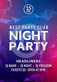 Night dance party music night poster template. Electro style concert disco club party event flyer invitation