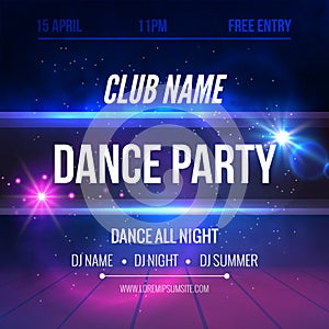 Night Dance Party Poster Background Template. Festival Vector mockup