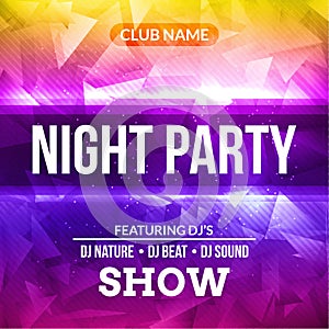 Night Dance Party Poster concert Background Template. Vector DJ Club music poster flyer.