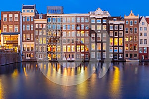 Night dancing houses at Amsterdam, Netherlands.