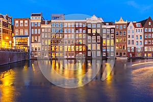 Night dancing houses at Amsterdam, Netherlands.