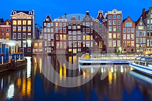 Night dancing houses at Amsterdam, Netherlands.