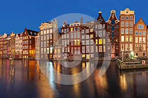 Night dancing houses at Amsterdam, Netherlands.