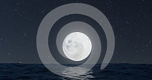 night design with big moon in the mountain digital art ,type painting ,3d illustration , high definition , wallpaper