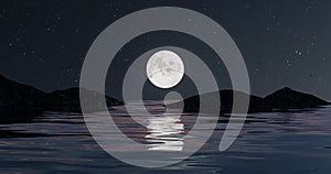 night design with big moon in the mountain digital art ,type painting ,3d illustration , high definition , wallpaper