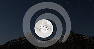 night design with big moon in the mountain digital art ,type painting ,3d illustration , high definition , wallpaper