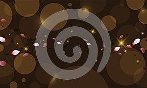 Night design with cherry petals floating and bokeh effect, Vector Illustration
