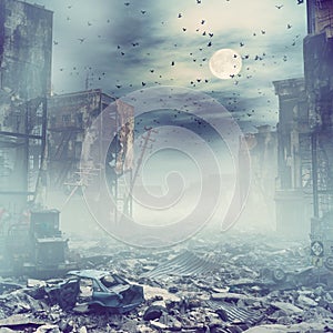 Night destroyed city