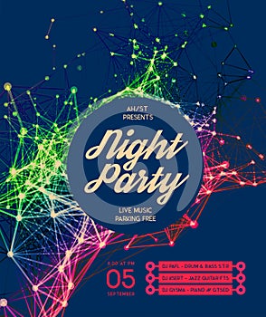 Night Disco Party Vector Poster Background. Modern design