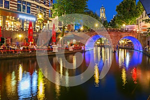 Night Dom Tower and bridge, Utrecht, Netherlands