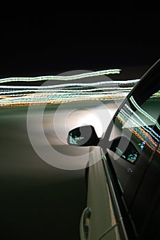 Night drive with car in motion