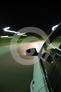 Night drive with car in motion