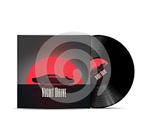 Night Drive Music Playlist Cover Design. Vinyl Disc Cover Design. Vector Illustration.