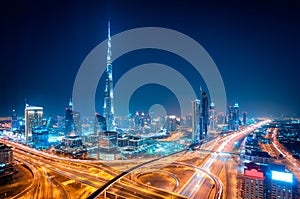 Night dubai downtown skyline, Dubai, United Arab Emirates