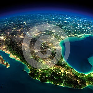Night Earth. A piece of North America - Mexico