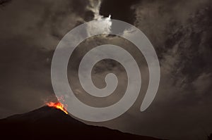 Night eruption. Tungurahua Volcano, Banos, Cordillera Occidental photo