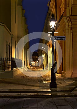 New Orleans alley in the French Quarter at night