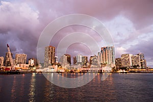 Night Falls Honolulu Downtown City Skyline Metropolis Hawaii Uni