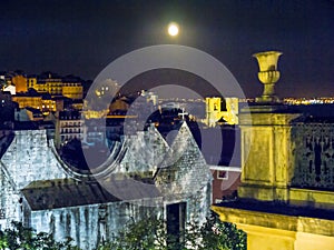 Night falls over Lisbon as seen from Carmo Hill