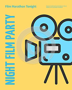 Night Film Party Concept Placard Poster Banner Card. Vector