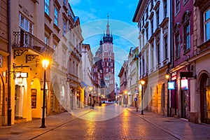 Night Florianska street, Krakow, Poland