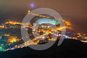 Night foggy High angle view of the Matsu Beigan Airport