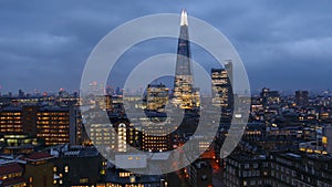 Night Footage Of Business Center Cityscape In London, UK.