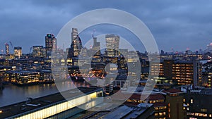 Night Footage Of Business Center Cityscape In London, UK.