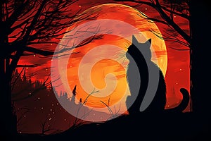 Night full dark silhouette moonlight black moon illustration animal sky