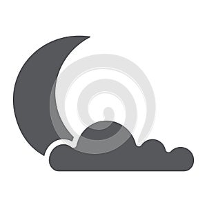 Night glyph icon, weather and climate, moon and cloud sign, vector graphics, a solid pattern on a white background.