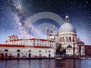 At night the Grand Canal and Basilica Santa Maria della Salute, Venice