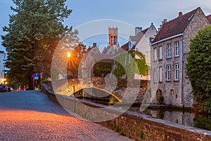 Night Green canal in Bruges, Belgium