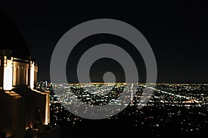 Night in Griffith Observatory, overlook The city of Los Angeles