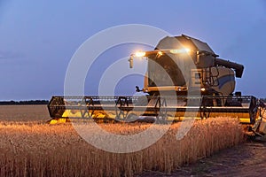Night harvesting of wheat with a combine